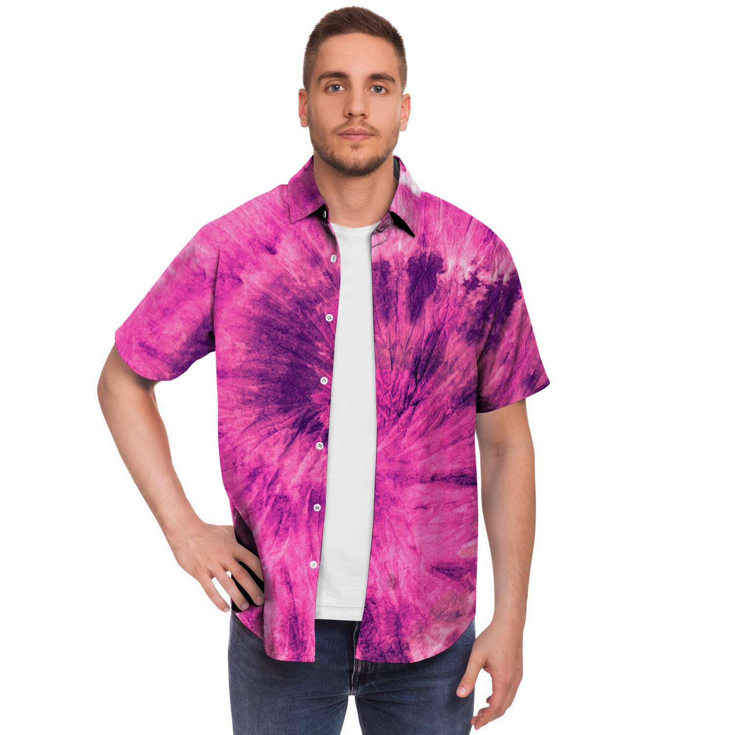 Pink Tie Dye Men's Short Sleeve Shirt-grizzshop