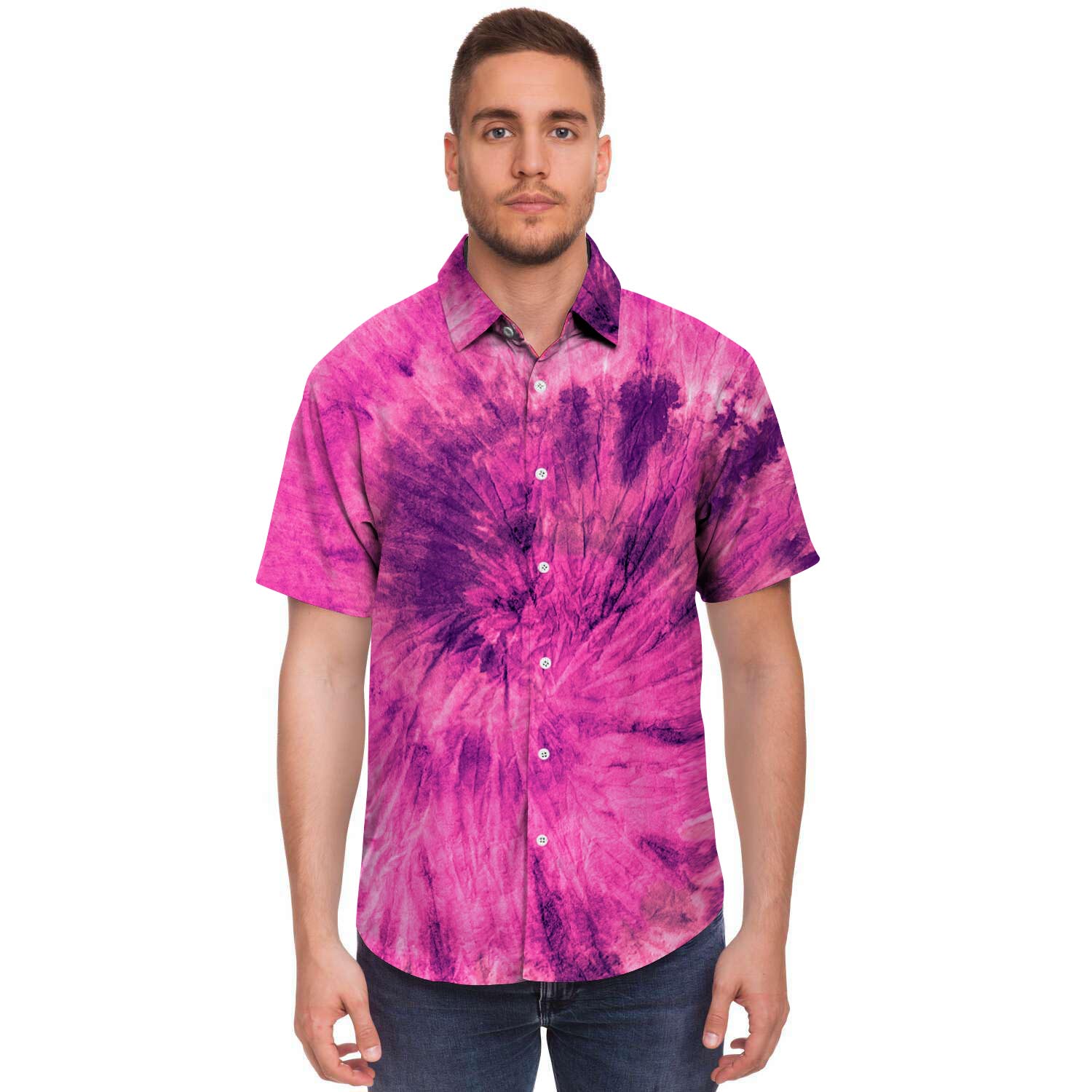 Pink Tie Dye Men's Short Sleeve Shirt-grizzshop