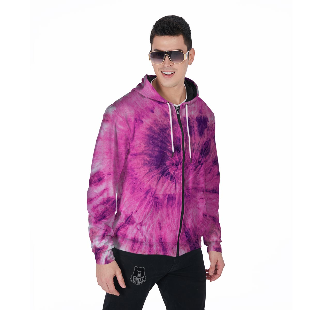 Pink Tie Dye Men's Zip Up Hoodie-grizzshop