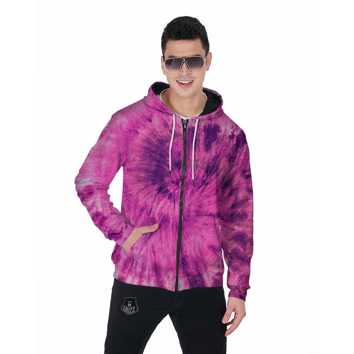 Pink Tie Dye Men's Zip Up Hoodie-grizzshop