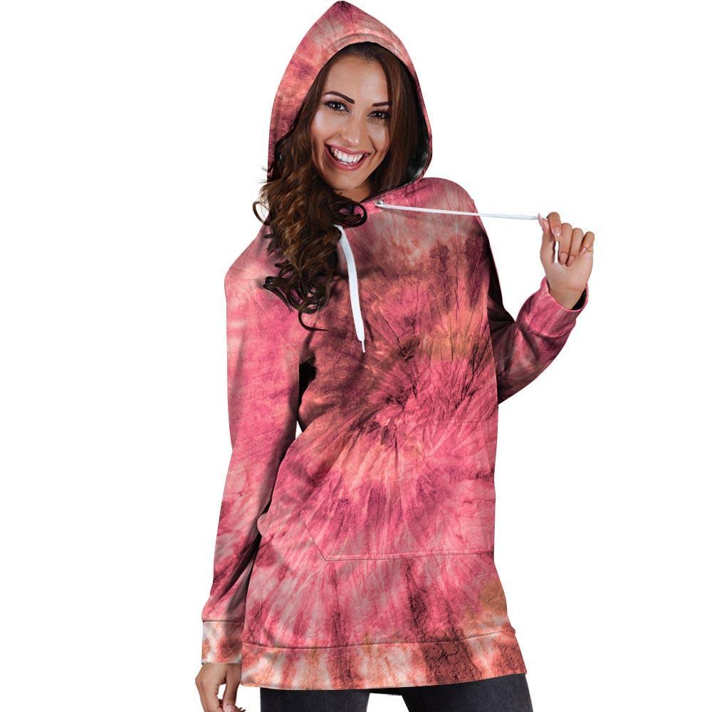 Pink Tie Dye Print Hoodie Dress-grizzshop