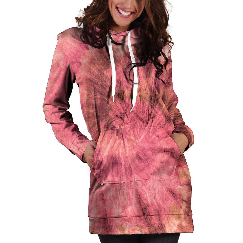 Pink Tie Dye Print Hoodie Dress-grizzshop