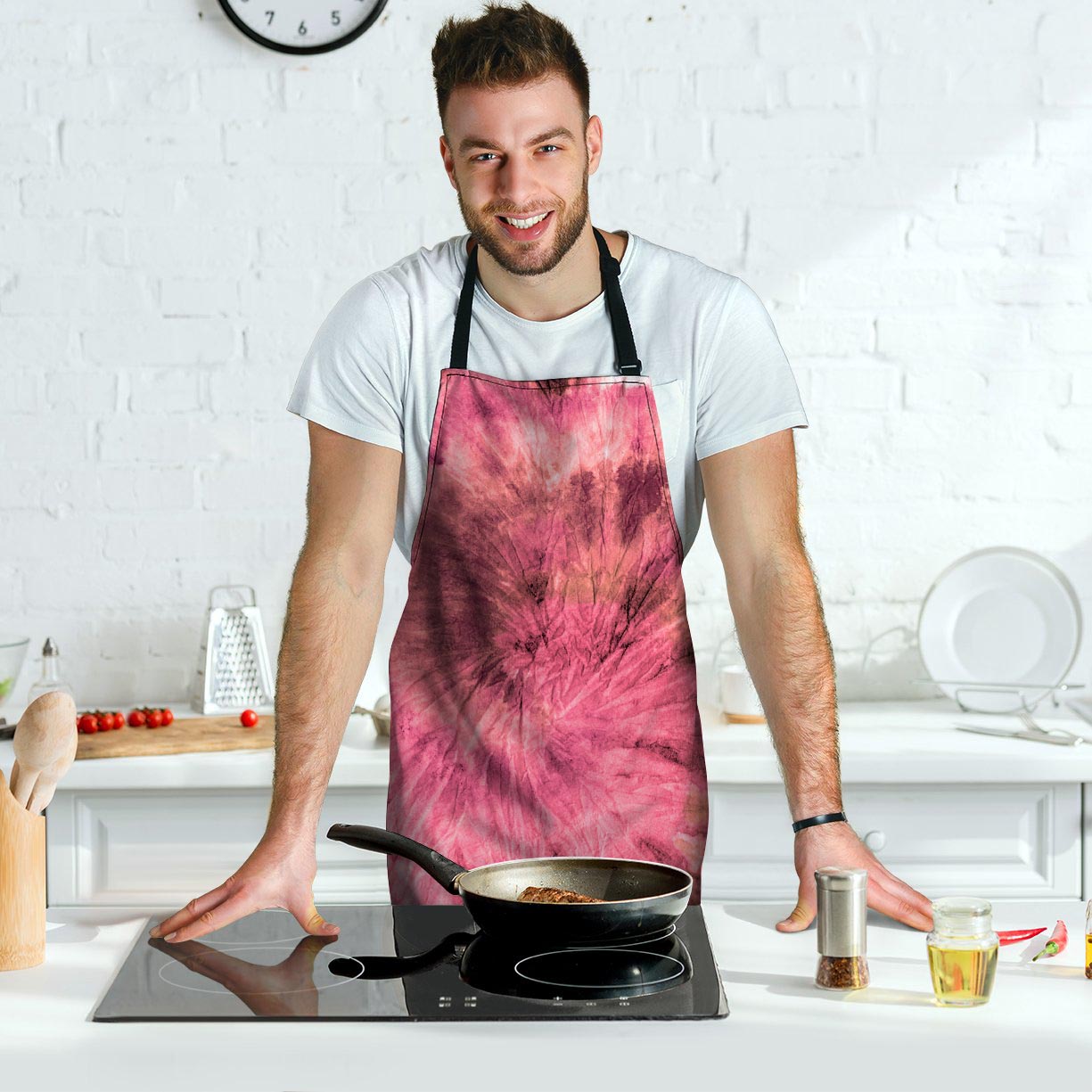 Pink Tie Dye Print Men's Apron-grizzshop