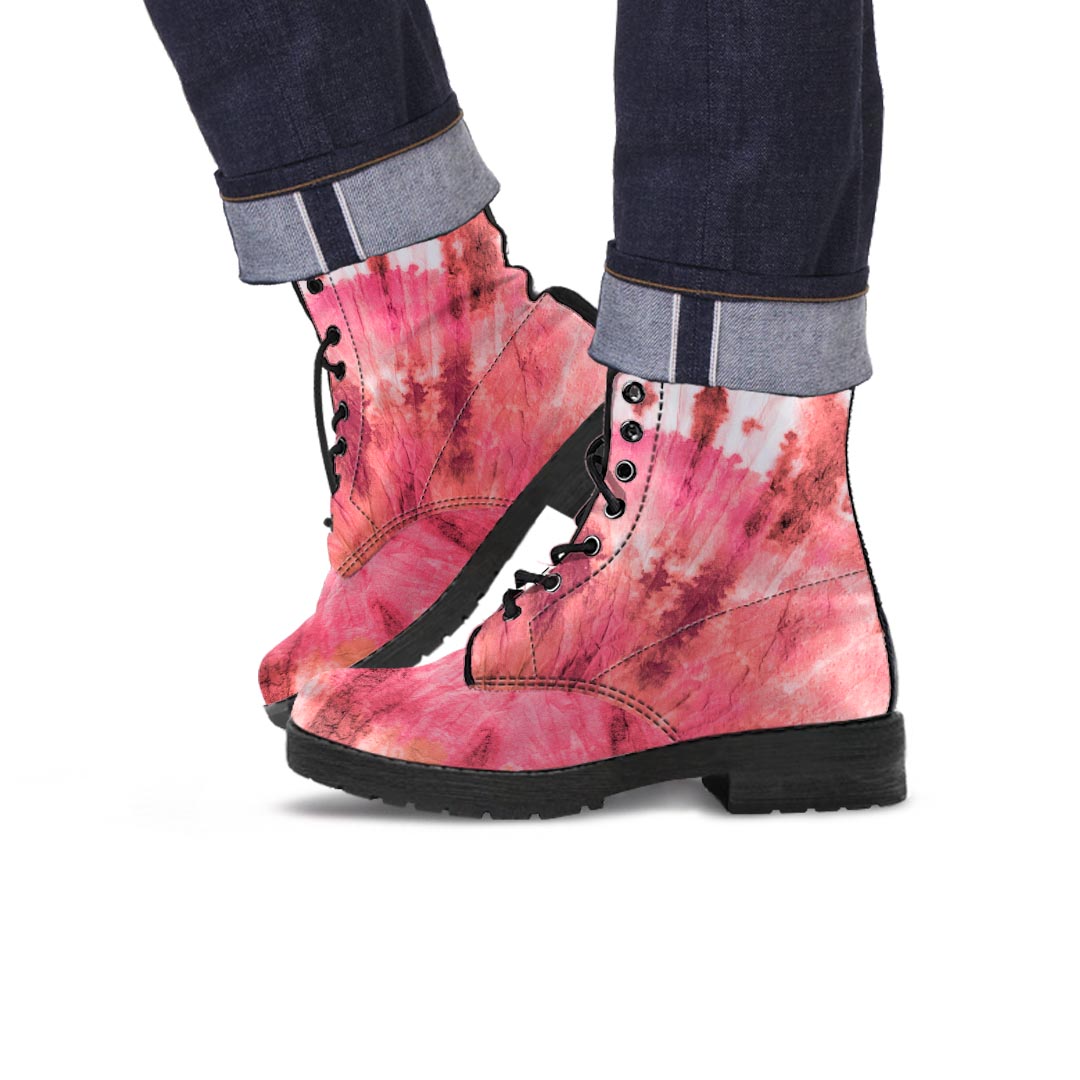 Pink Tie Dye Print Men's Boots-grizzshop