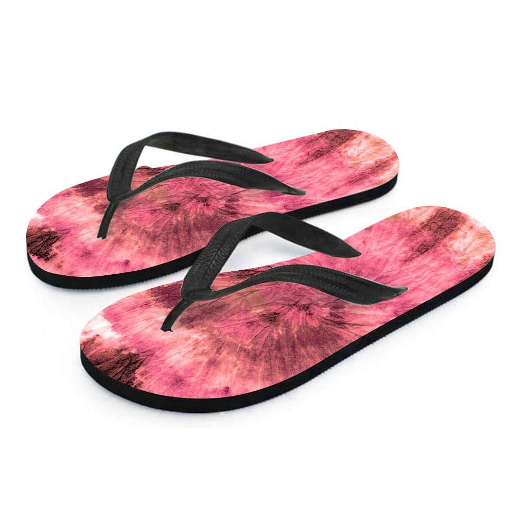 Pink Tie Dye Print Men's Flip Flops-grizzshop