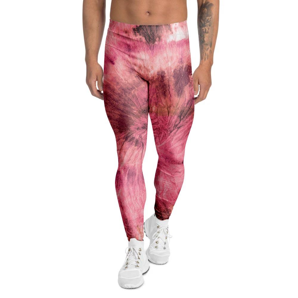 Pink Tie Dye Print Men's Leggings-grizzshop