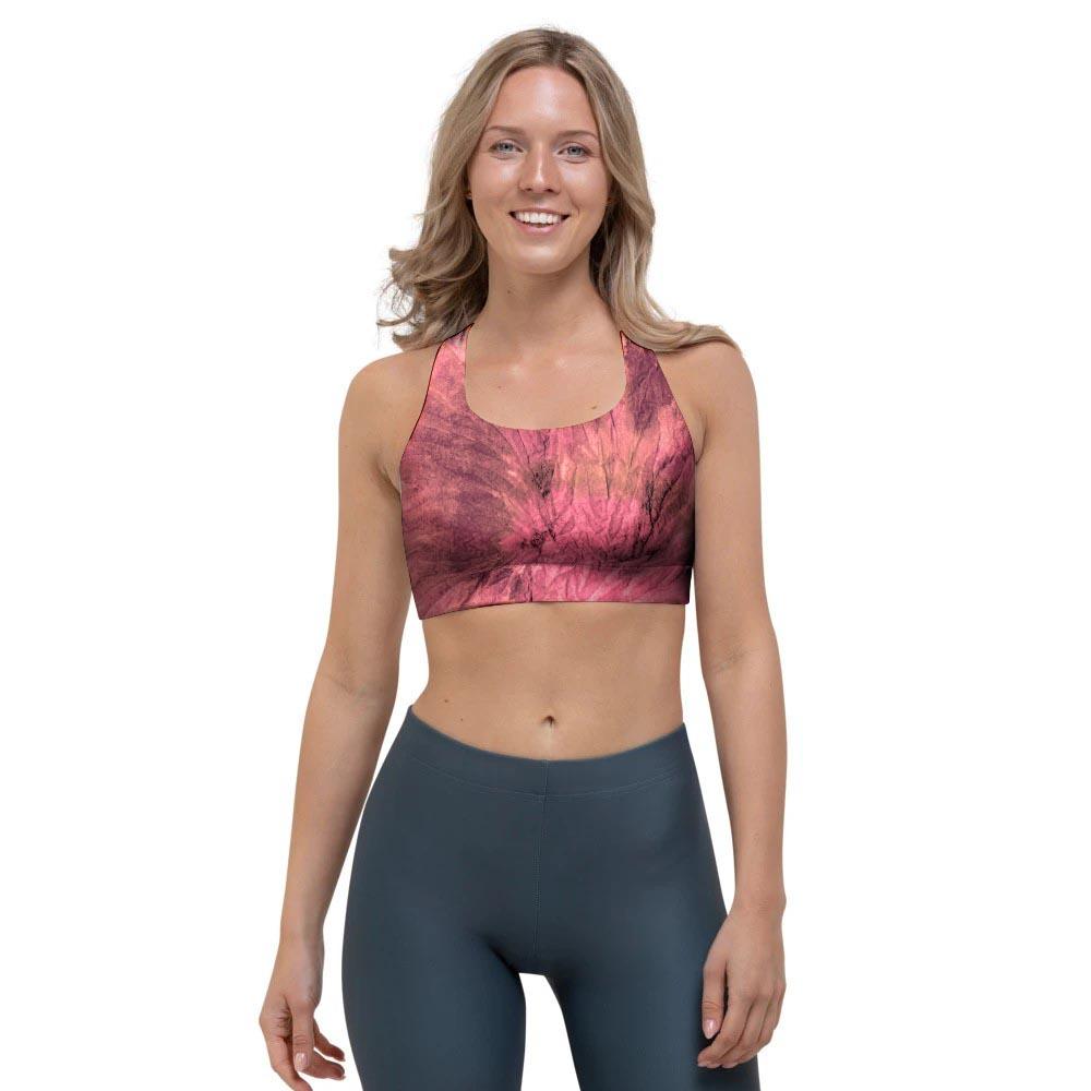 Pink Tie Dye Print Sports Bra-grizzshop