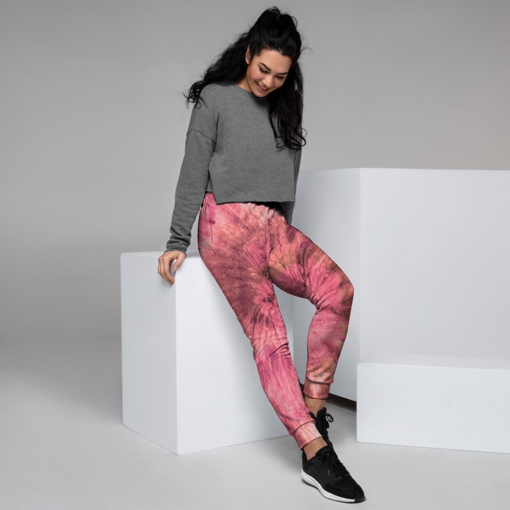 Pink Tie Dye Print Women's Joggers-grizzshop