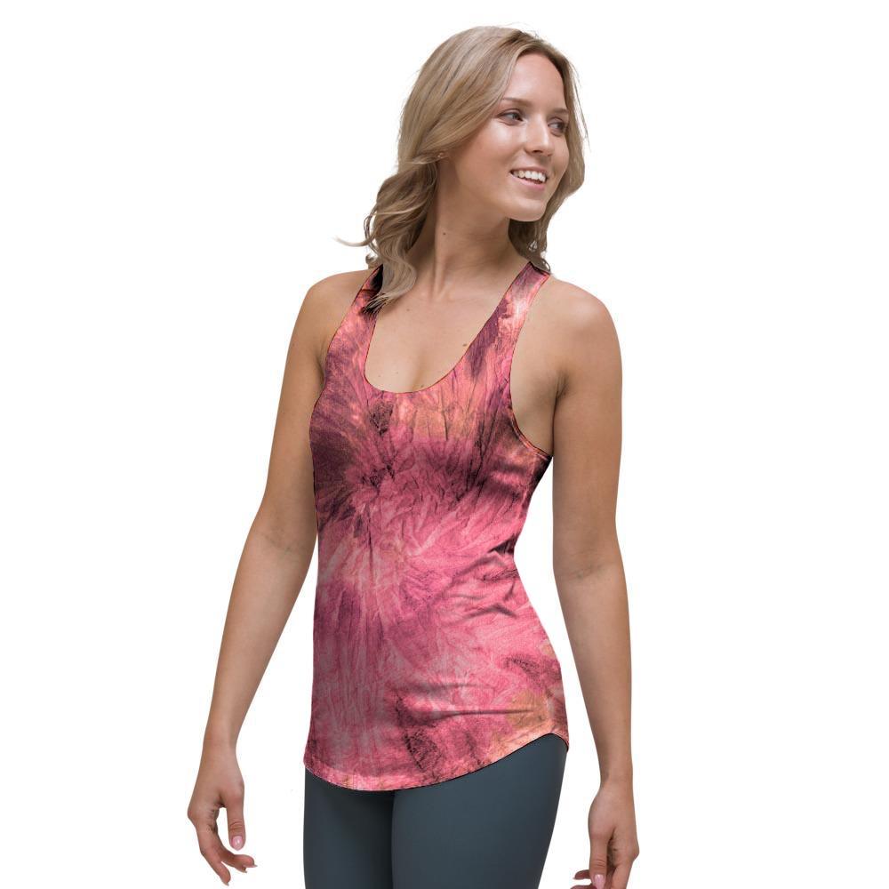 Pink Tie Dye Print Women's Racerback Tank Top-grizzshop
