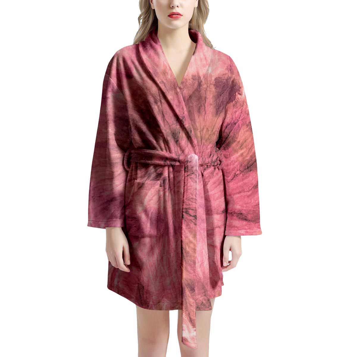 Pink Tie Dye Print Women's Robe-grizzshop