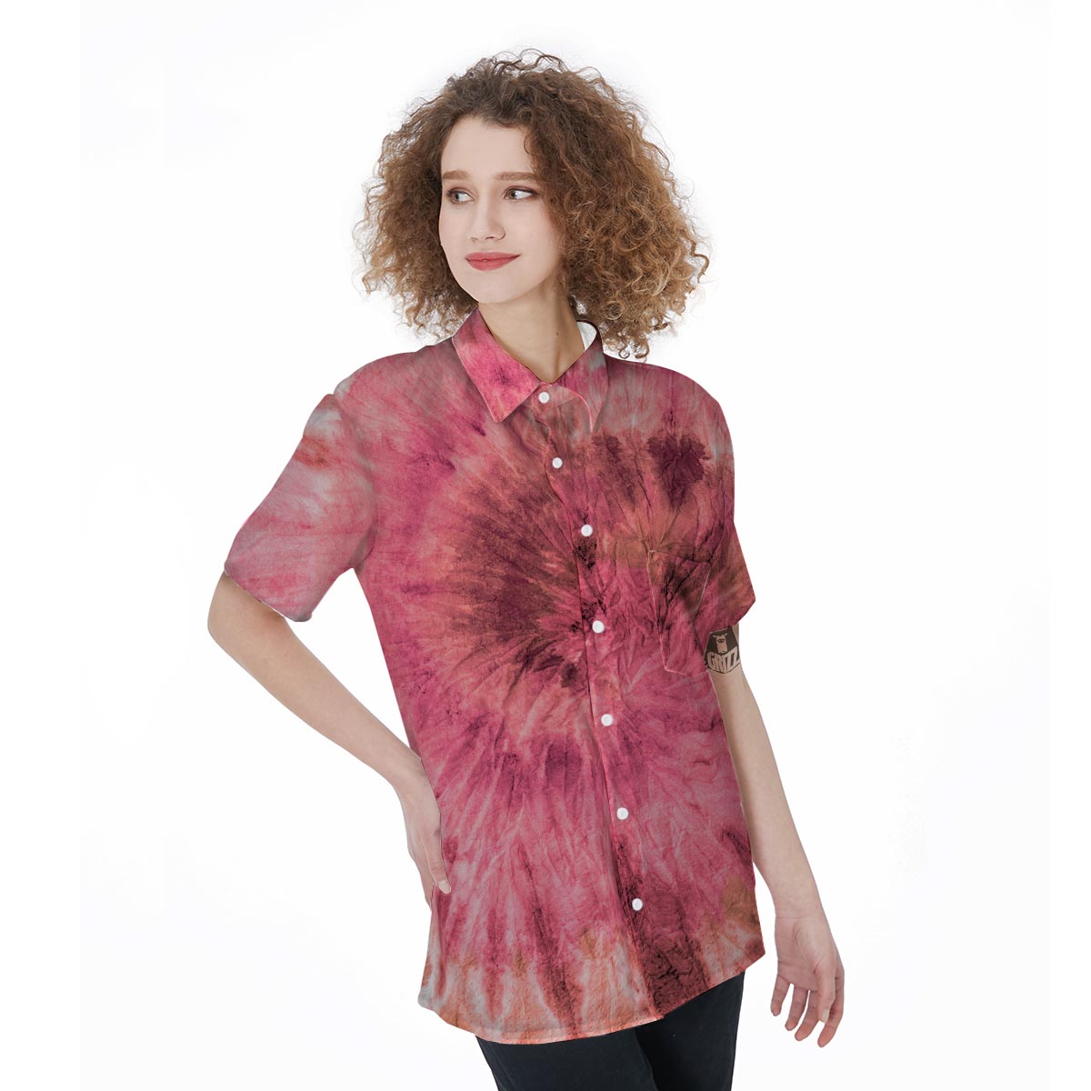 Pink Tie Dye Print Women's Short Sleeve Shirts-grizzshop