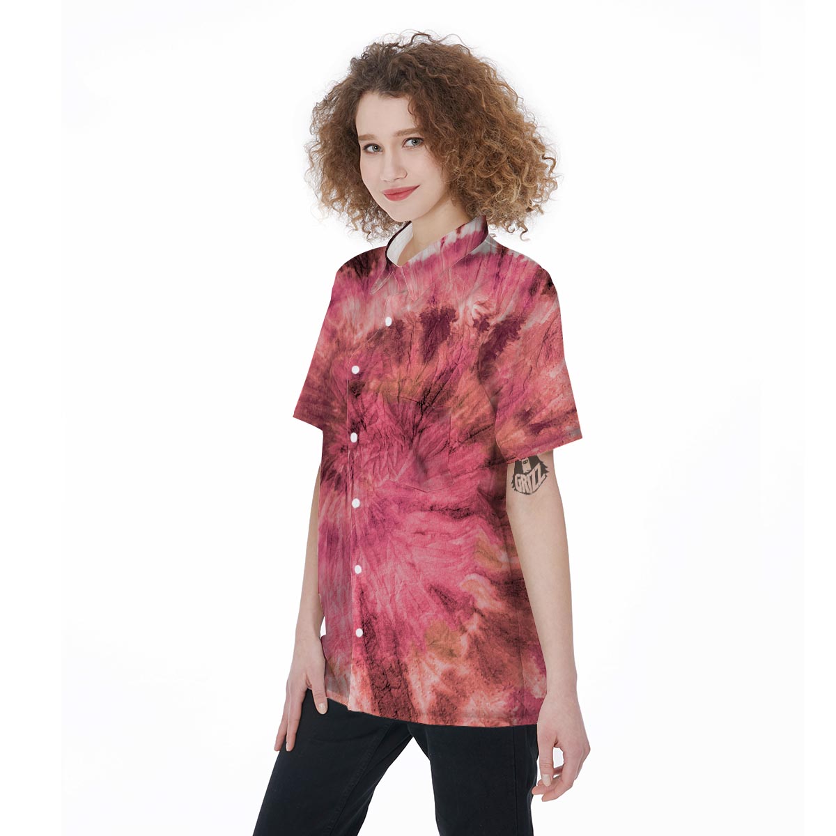Pink Tie Dye Print Women's Short Sleeve Shirts-grizzshop