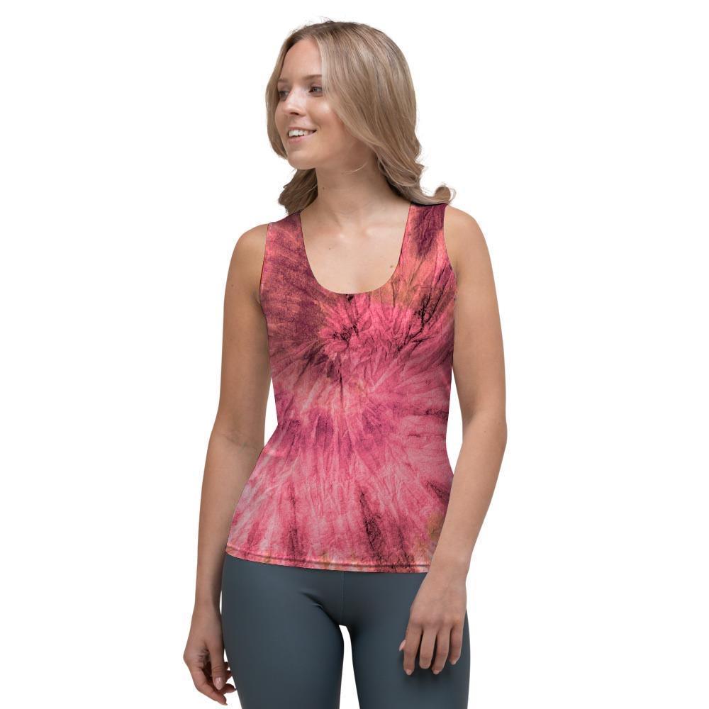 Pink Tie Dye Print Women's Tank Top-grizzshop
