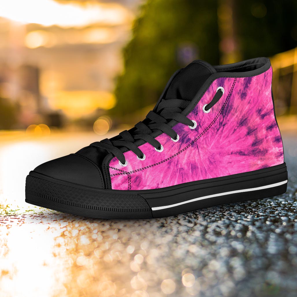 Pink Tie Dye Women's High Top Shoes-grizzshop