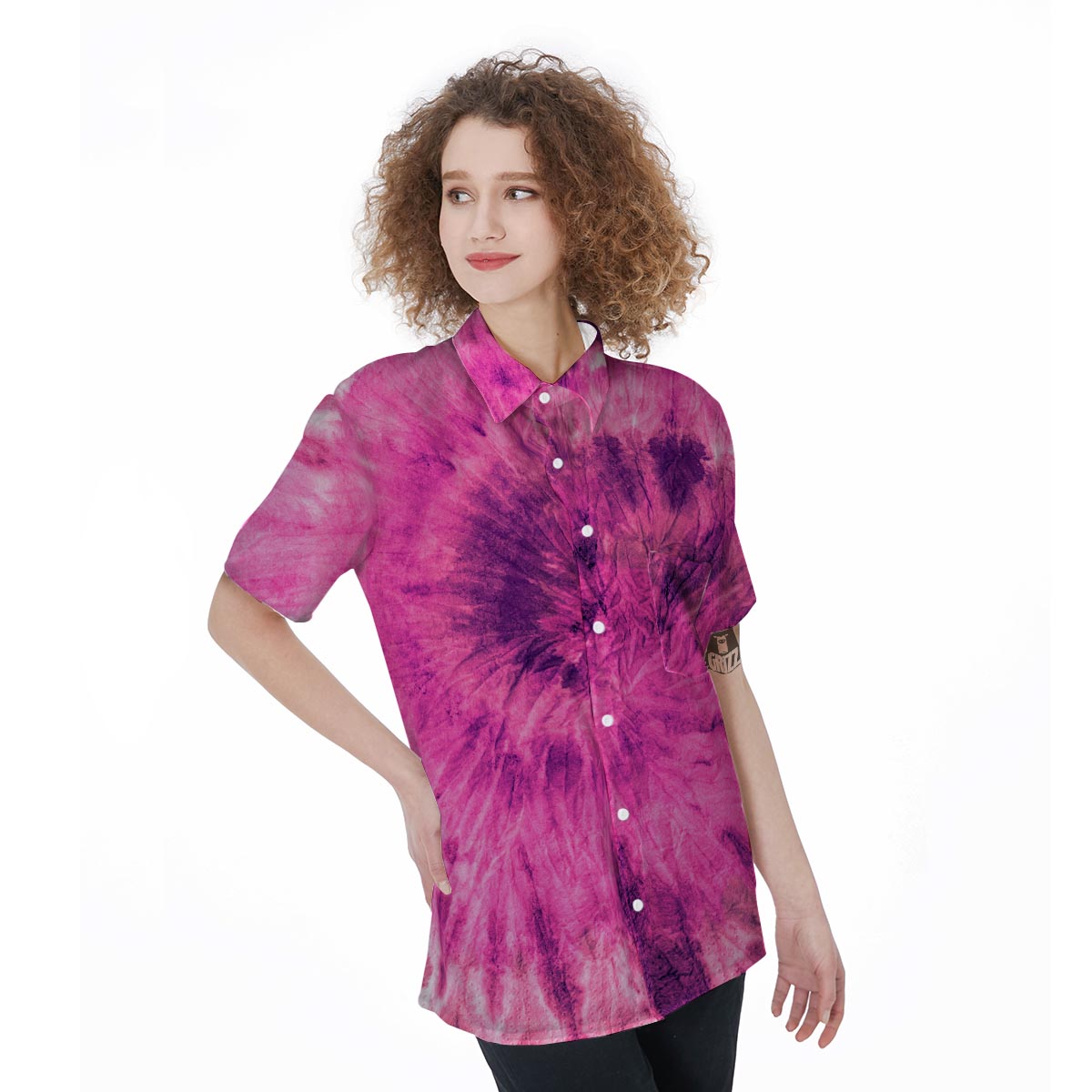 Pink Tie Dye Women's Short Sleeve Shirts-grizzshop