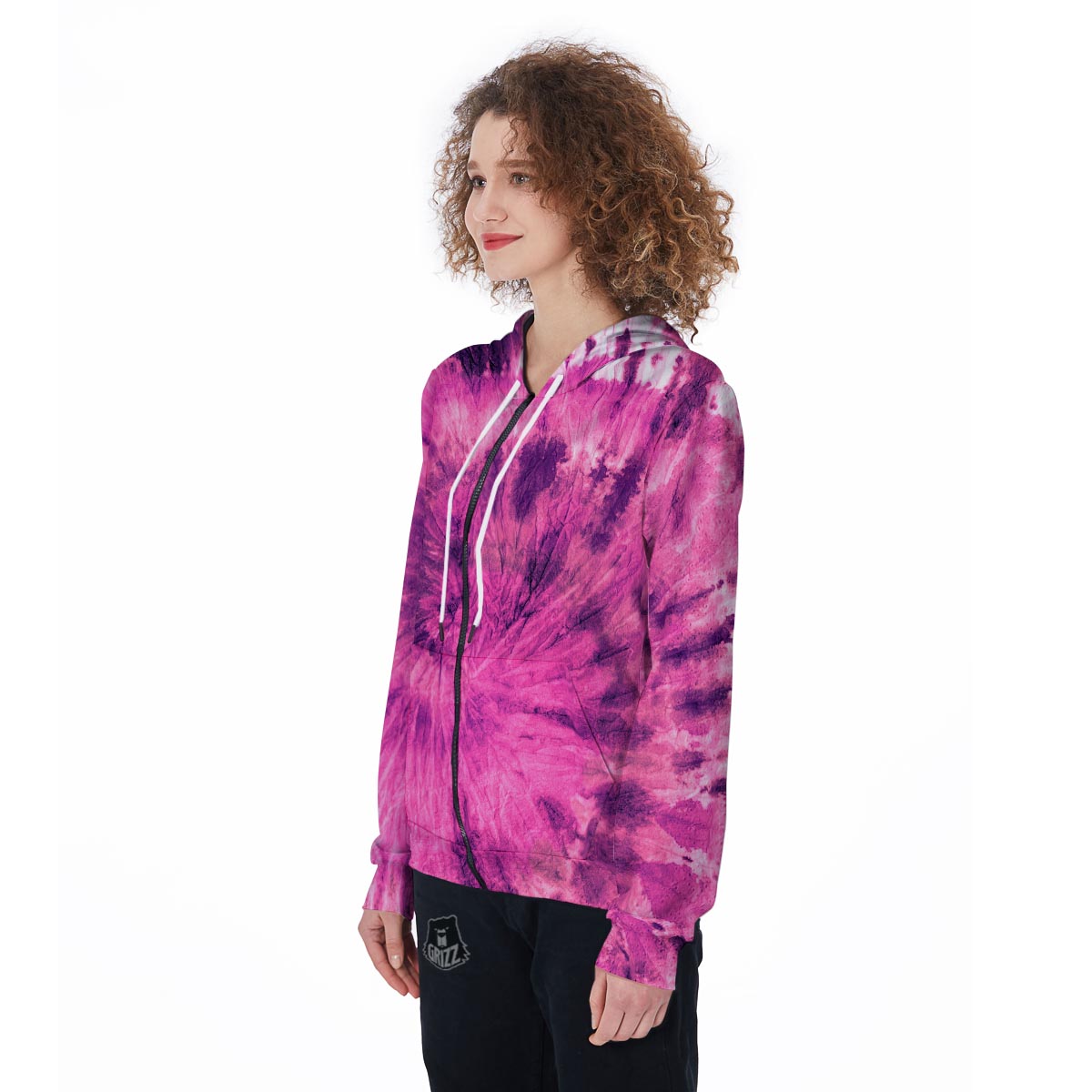 Pink Tie Dye Women's Zip Up Hoodie-grizzshop