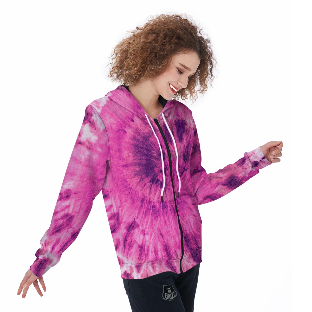 Pink Tie Dye Women's Zip Up Hoodie-grizzshop