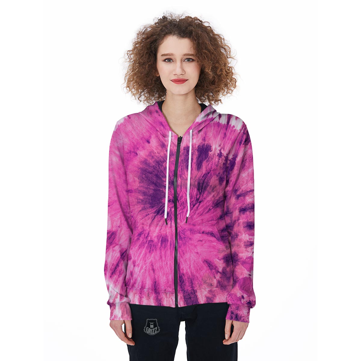Pink Tie Dye Women's Zip Up Hoodie-grizzshop