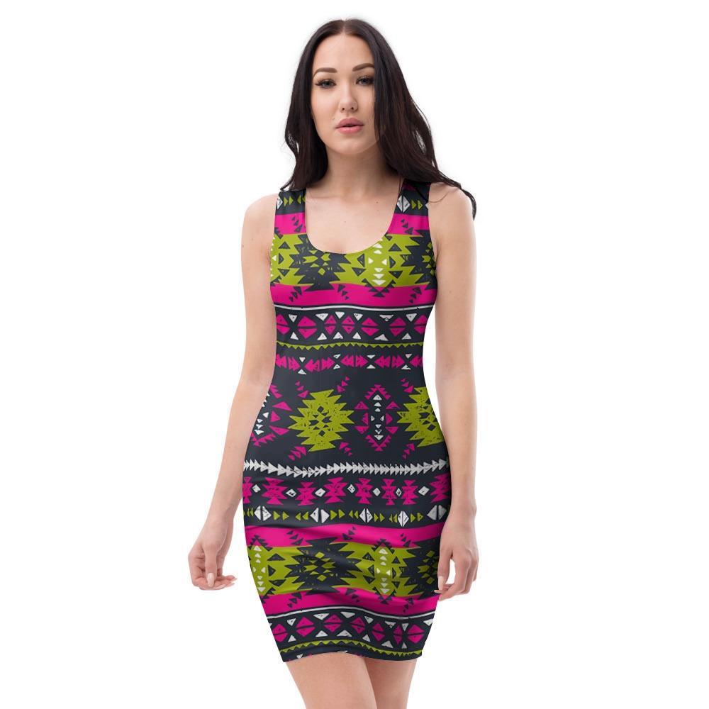 Pink Tribal Aztec Grunge Bodycon Dress-grizzshop