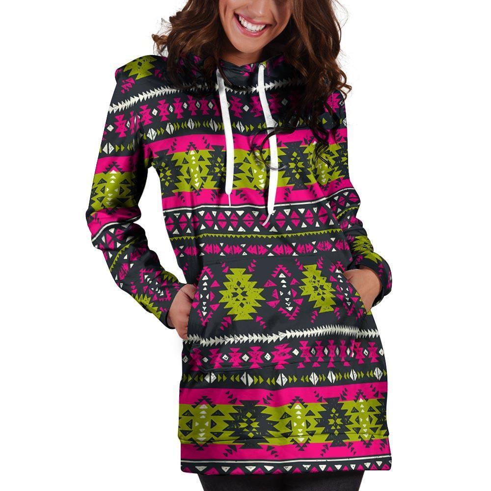 Pink Tribal Aztec Grunge Hoodie Dress-grizzshop