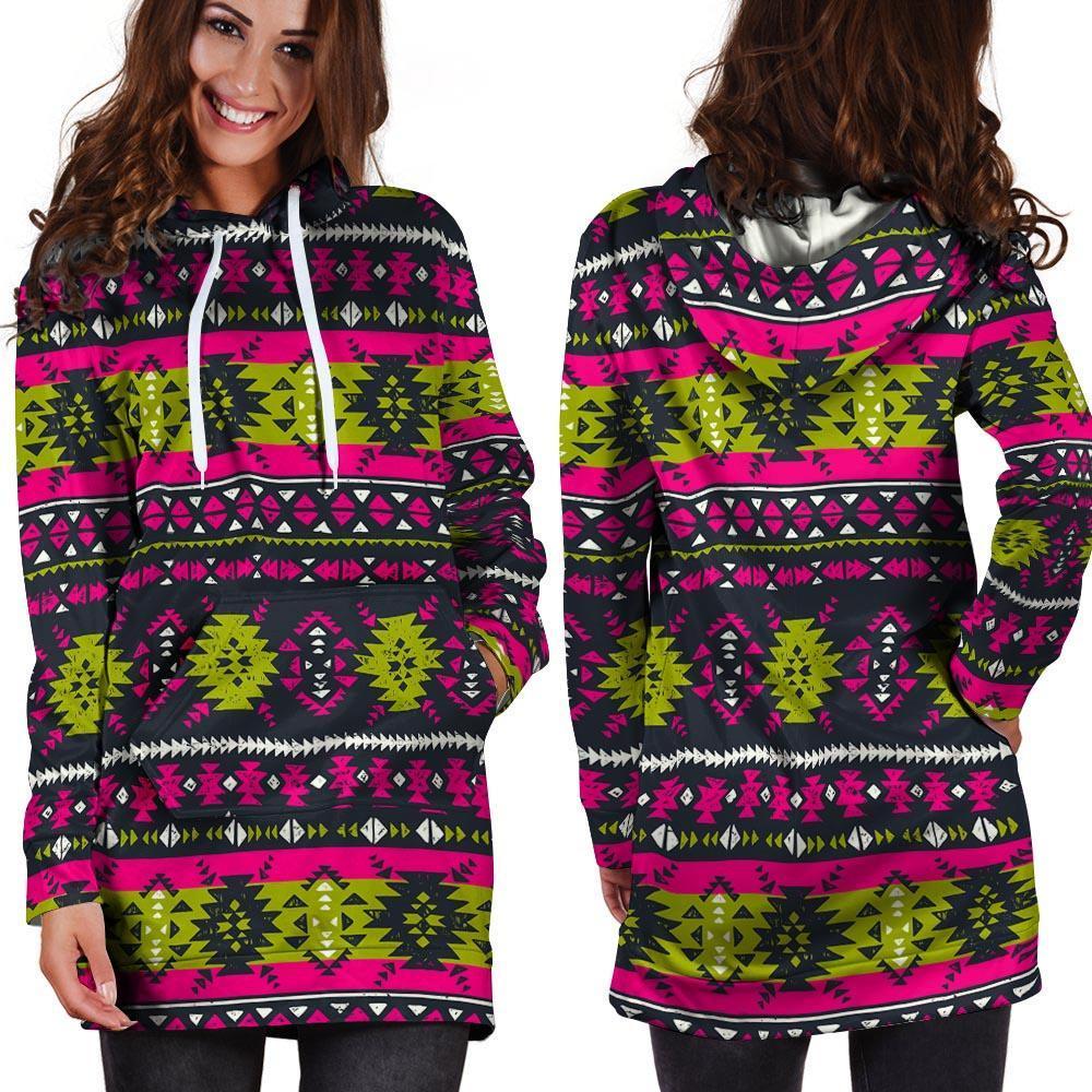 Pink Tribal Aztec Grunge Hoodie Dress-grizzshop