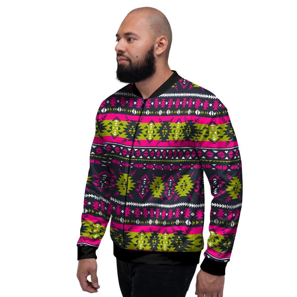 Pink Tribal Aztec Grunge Men's Bomber Jacket-grizzshop