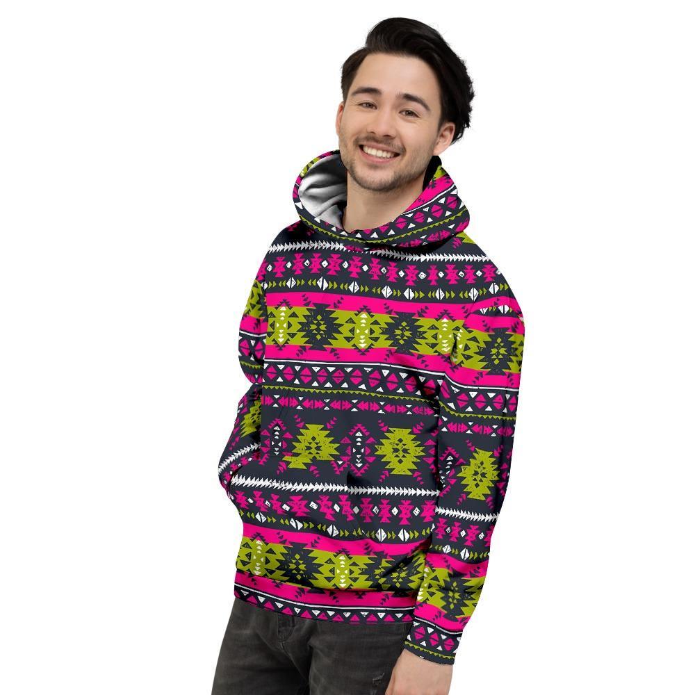 Pink Tribal Aztec Grunge Men's Hoodie-grizzshop