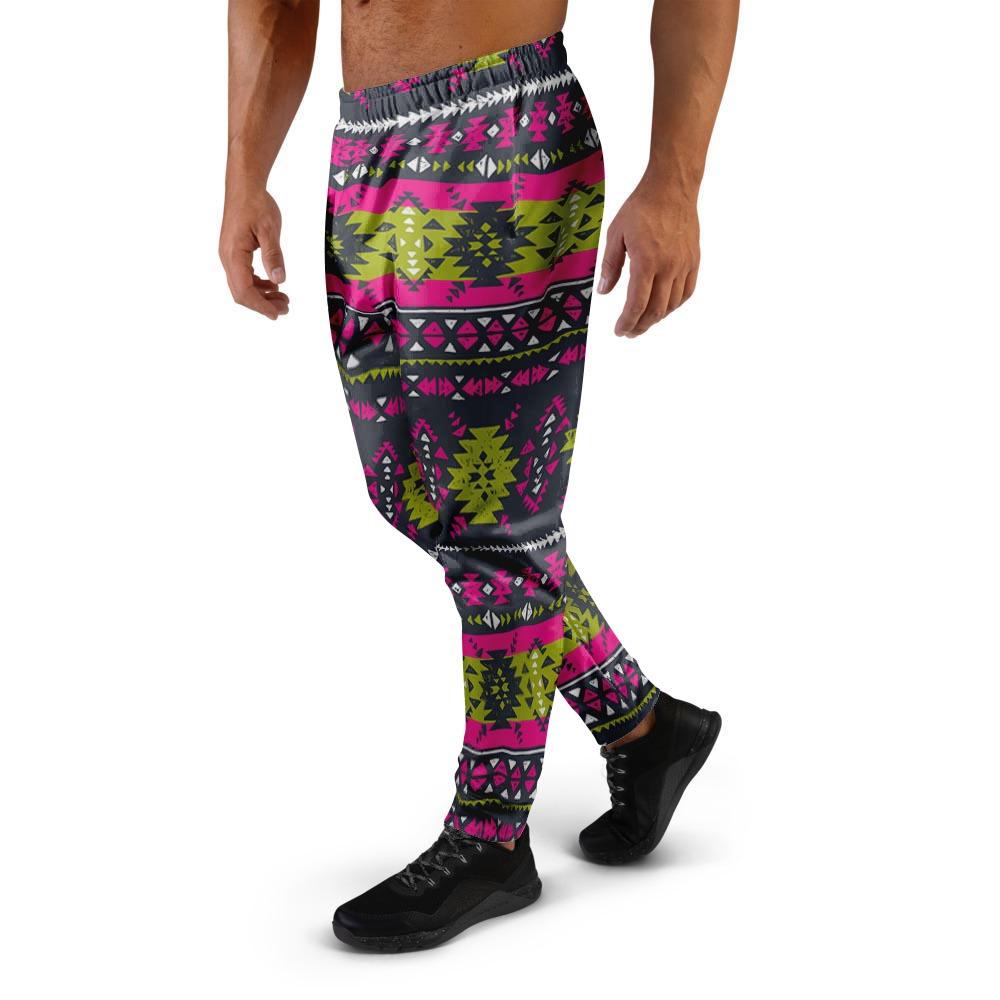 Pink Tribal Aztec Grunge Men's Joggers-grizzshop