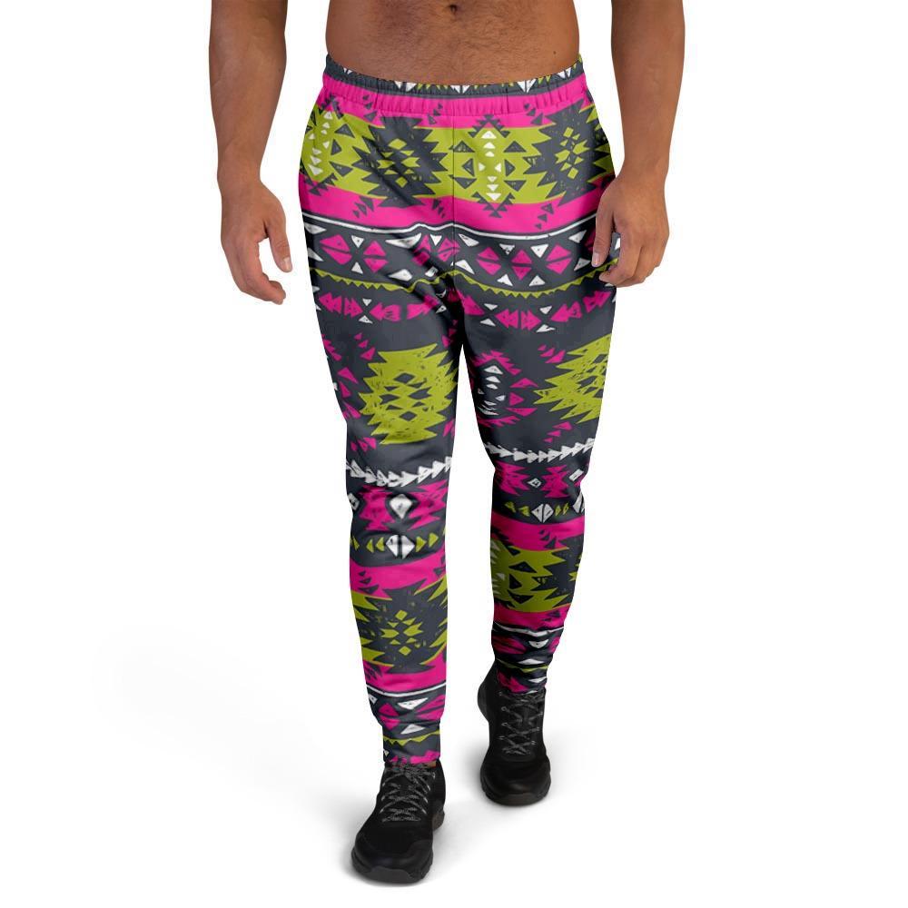 Pink Tribal Aztec Grunge Men's Joggers-grizzshop