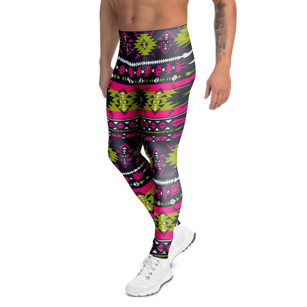 Pink Tribal Aztec Grunge Men's Leggings-grizzshop