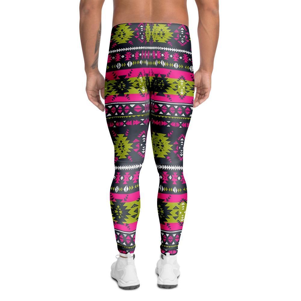 Pink Tribal Aztec Grunge Men's Leggings-grizzshop