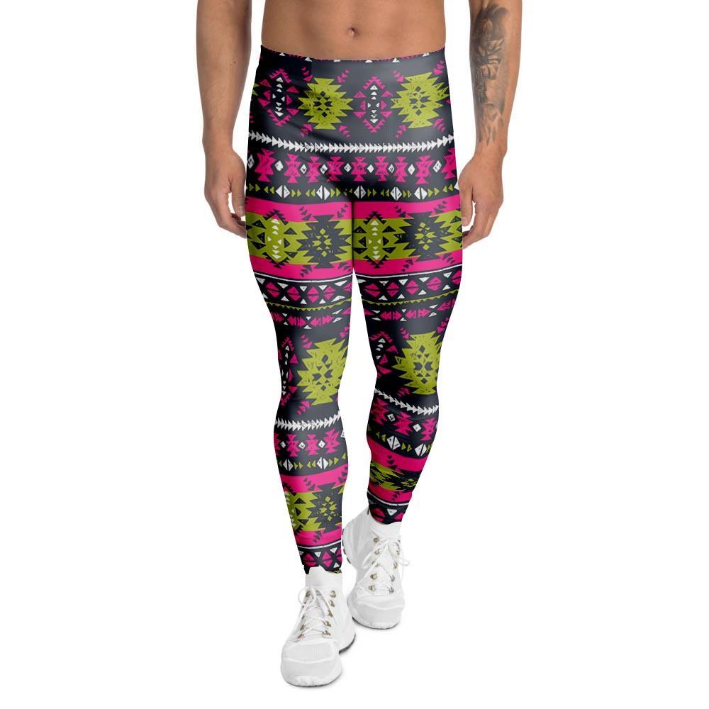 Pink Tribal Aztec Grunge Men's Leggings-grizzshop