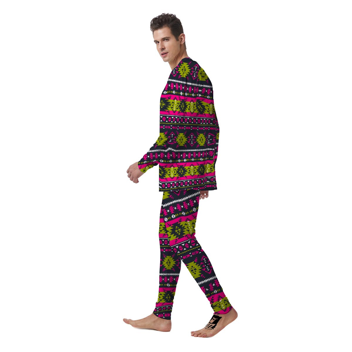 Pink Tribal Aztec Grunge Men's Pajamas-grizzshop