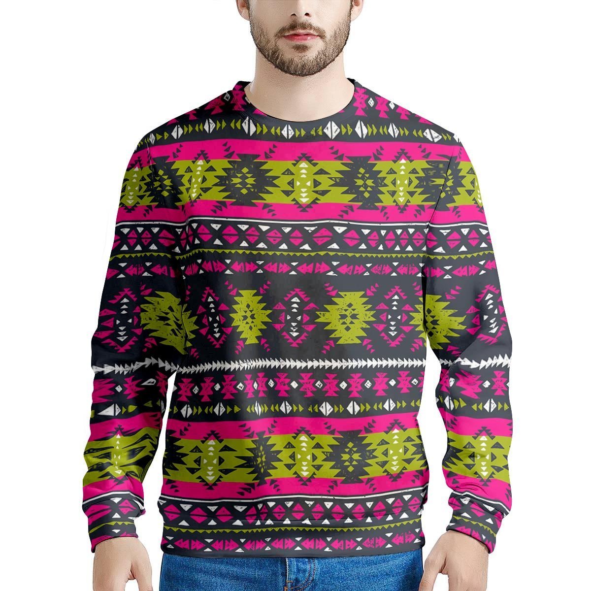 Pink Tribal Aztec Grunge Men's Sweatshirt-grizzshop