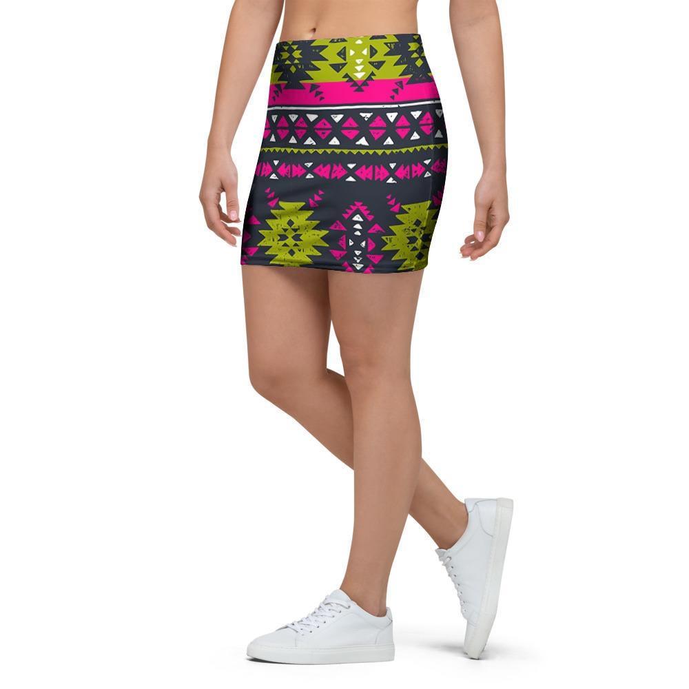 Pink Tribal Aztec Grunge Mini Skirt-grizzshop