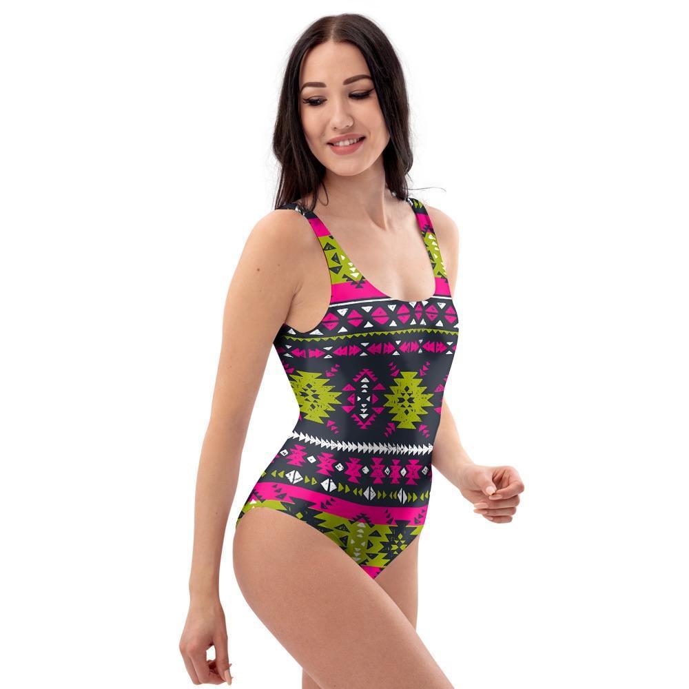 Pink Tribal Aztec Grunge One Piece Swimsuite-grizzshop