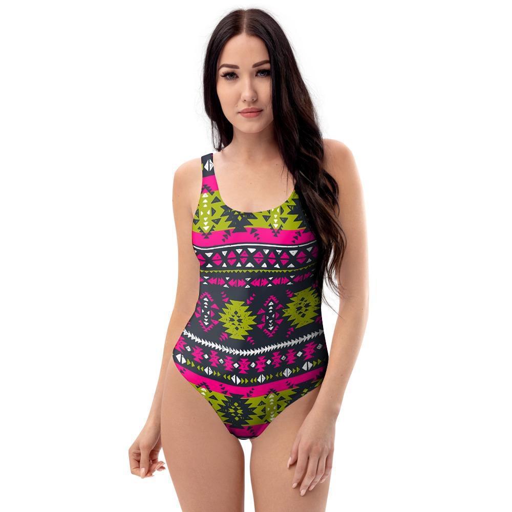 Pink Tribal Aztec Grunge One Piece Swimsuite-grizzshop