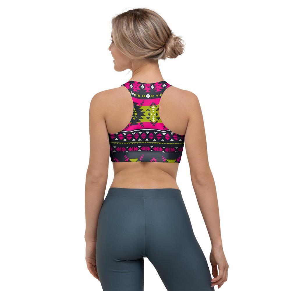 Pink Tribal Aztec Grunge Sports Bra-grizzshop