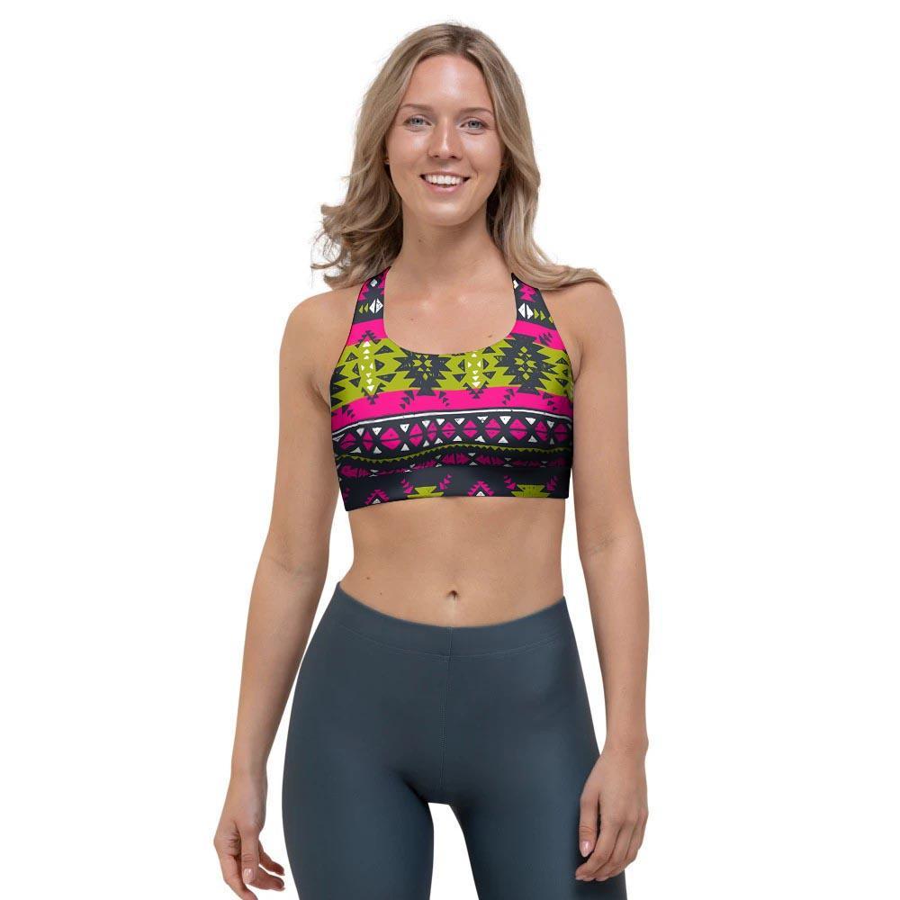 Pink Tribal Aztec Grunge Sports Bra-grizzshop