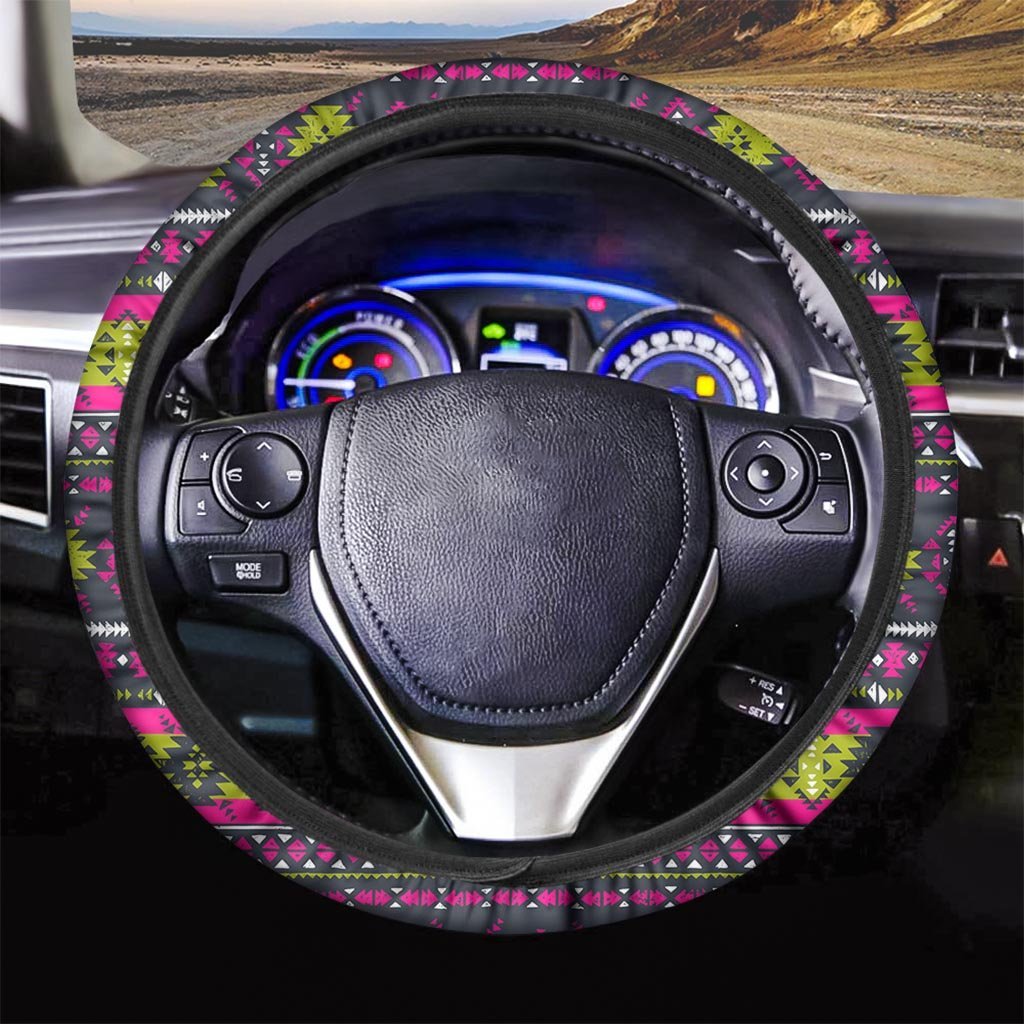 Pink Tribal Aztec Grunge Steering Wheel Cover-grizzshop