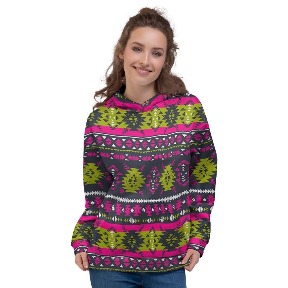 Pink Tribal Aztec Grunge Women's Hoodie-grizzshop