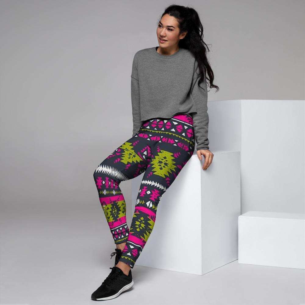 Pink Tribal Aztec Grunge Women's Joggers-grizzshop