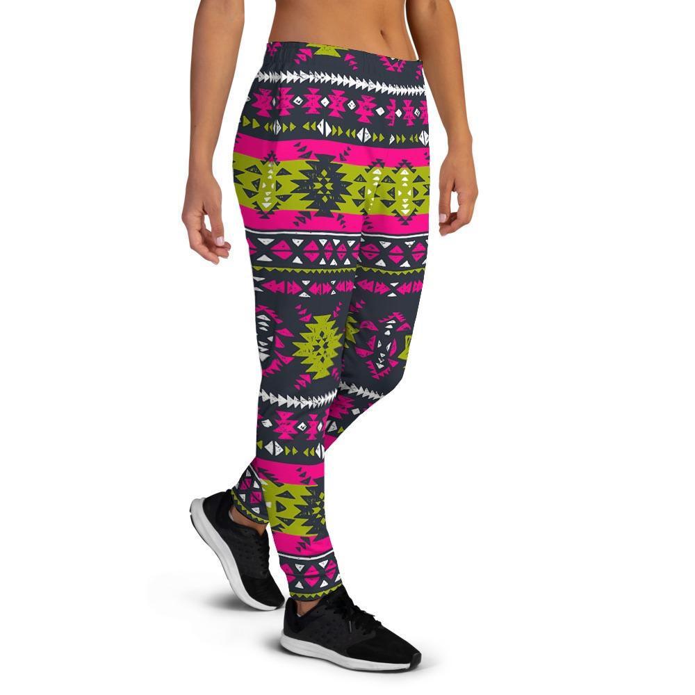 Pink Tribal Aztec Grunge Women's Joggers-grizzshop