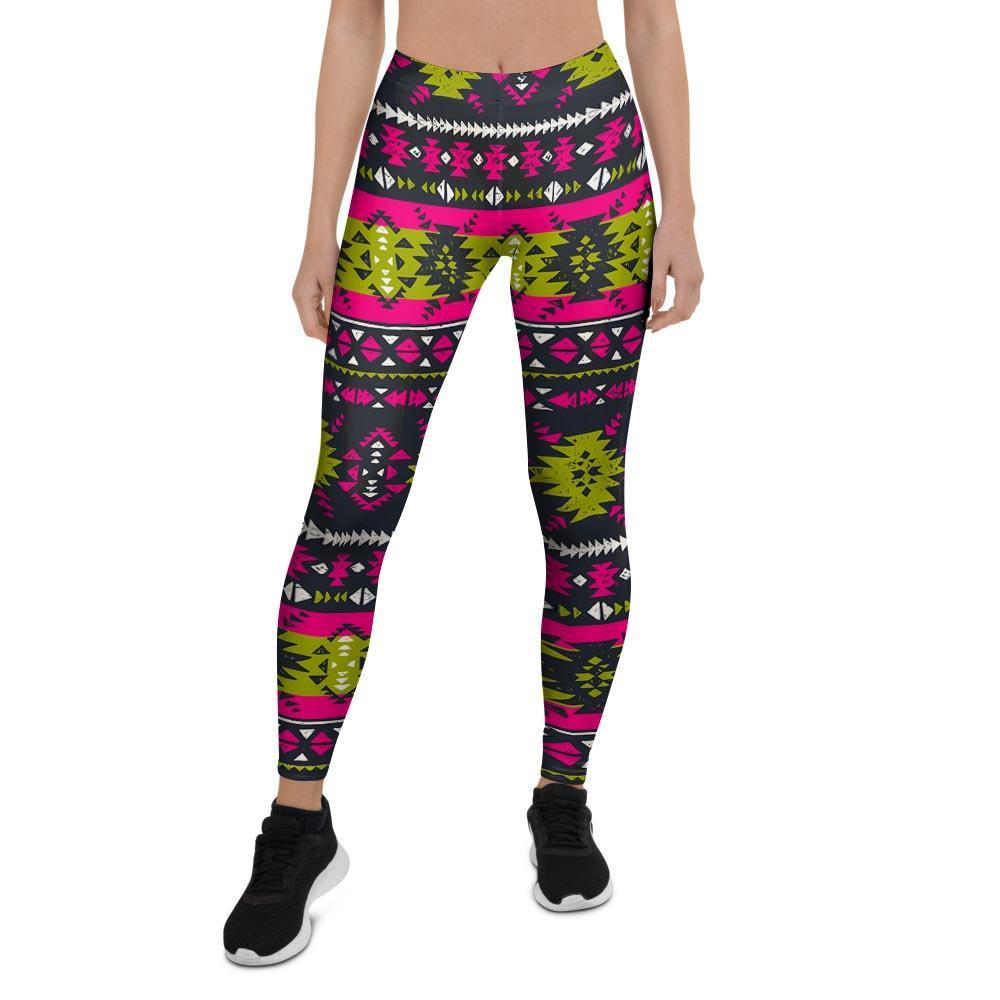 Pink Tribal Aztec Grunge Women's Leggings-grizzshop