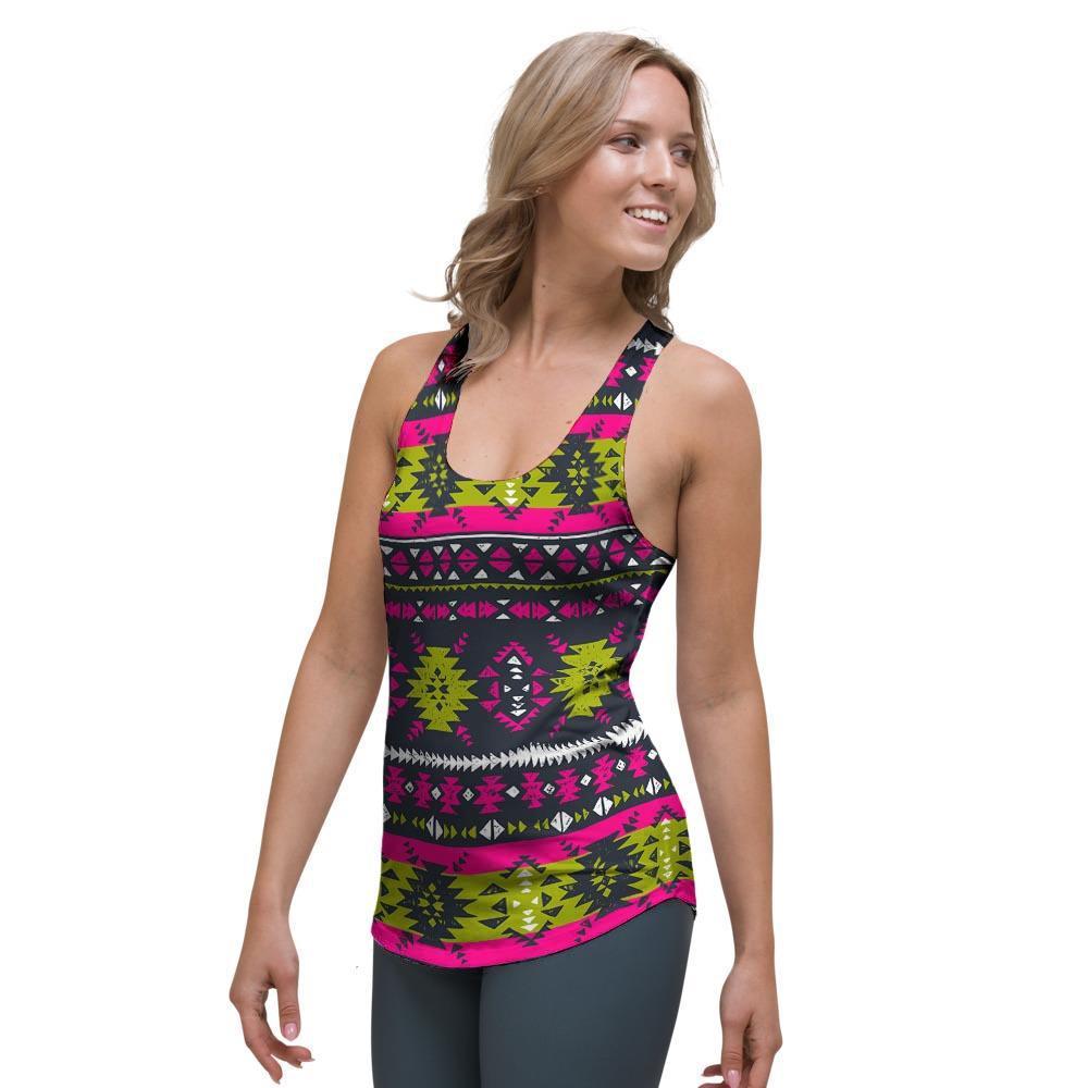 Pink Tribal Aztec Grunge Women's Racerback Tank Top-grizzshop