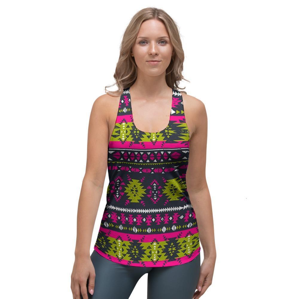 Pink Tribal Aztec Grunge Women's Racerback Tank Top-grizzshop