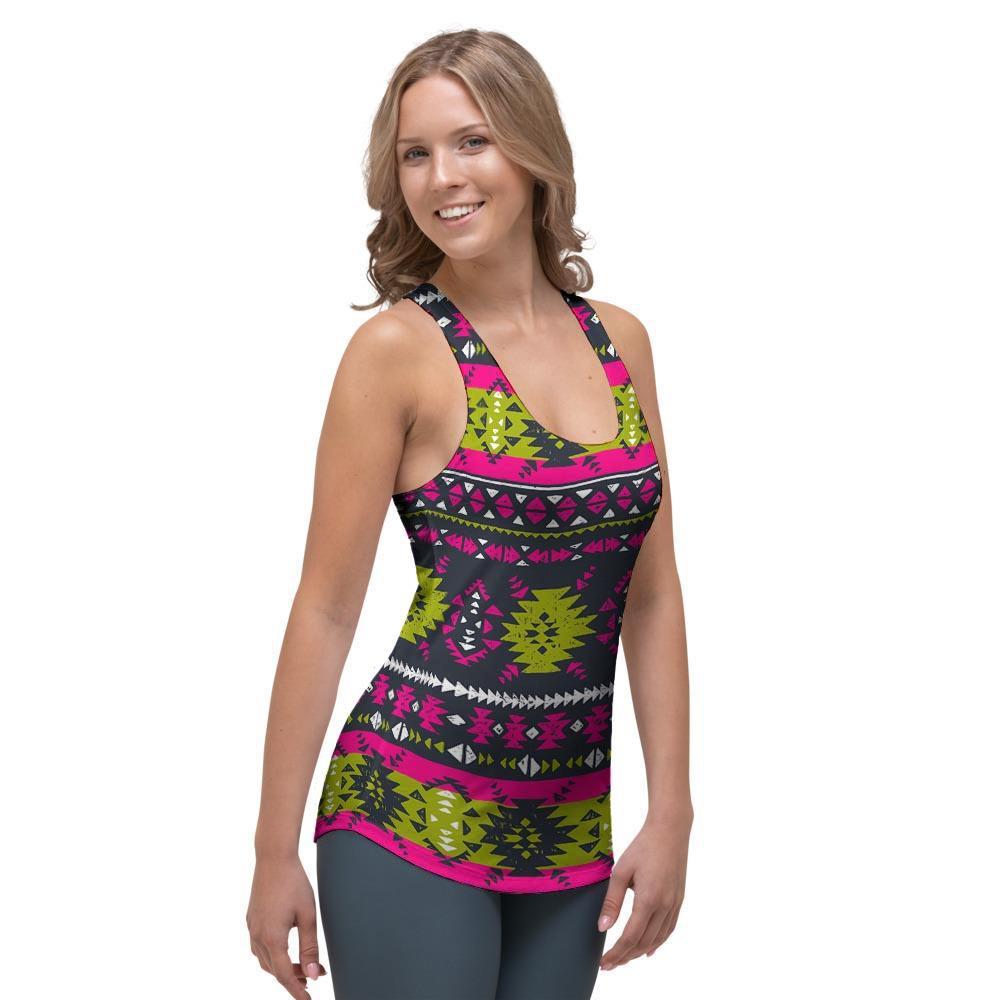Pink Tribal Aztec Grunge Women's Racerback Tank Top-grizzshop