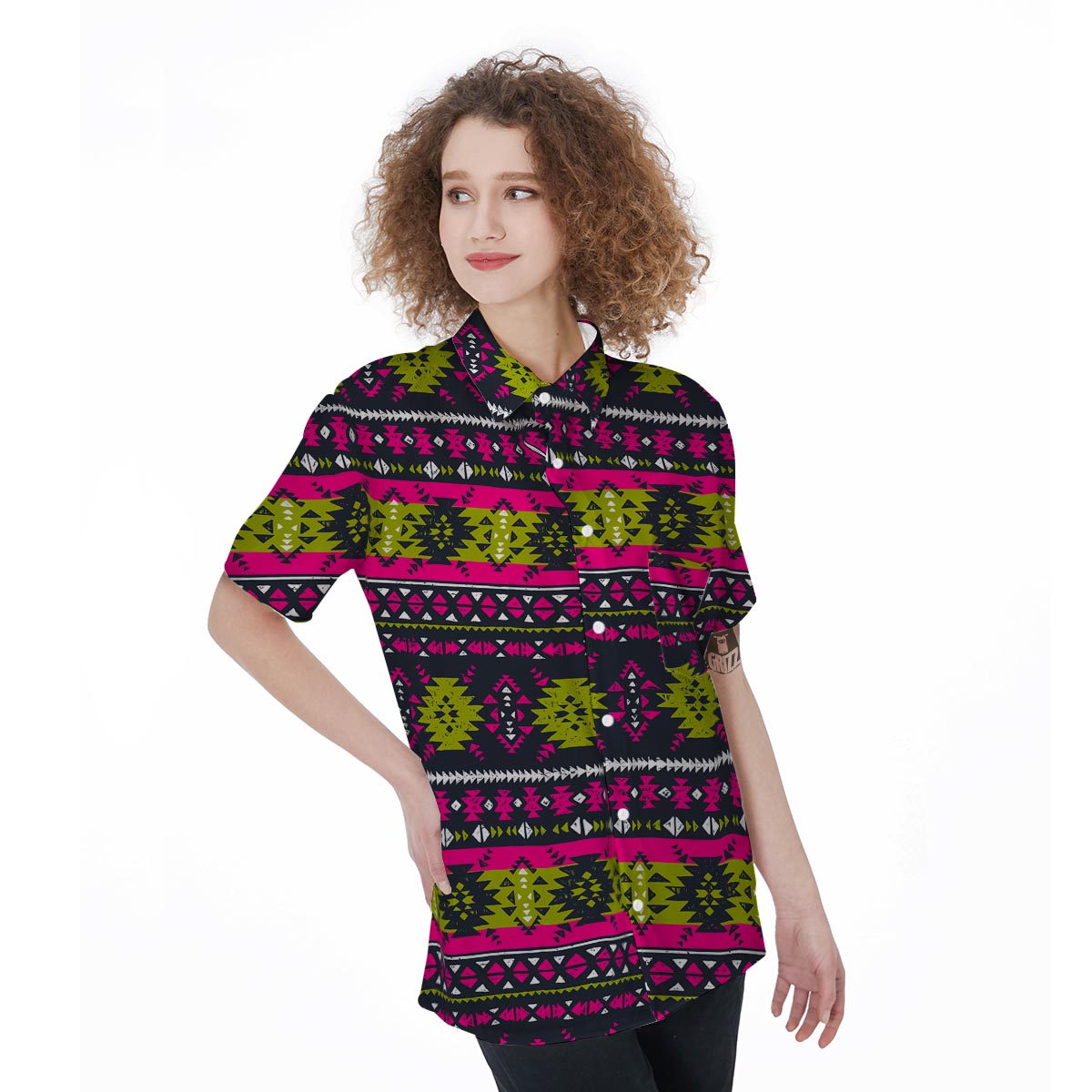 Pink Tribal Aztec Grunge Women's Short Sleeve Shirts-grizzshop