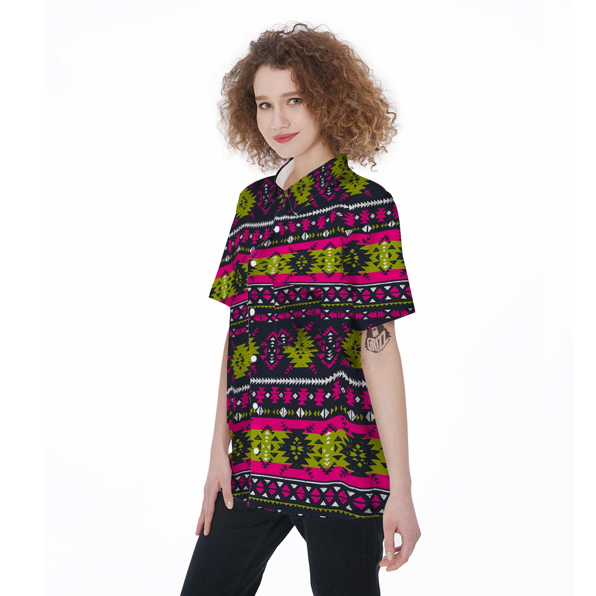 Pink Tribal Aztec Grunge Women's Short Sleeve Shirts-grizzshop