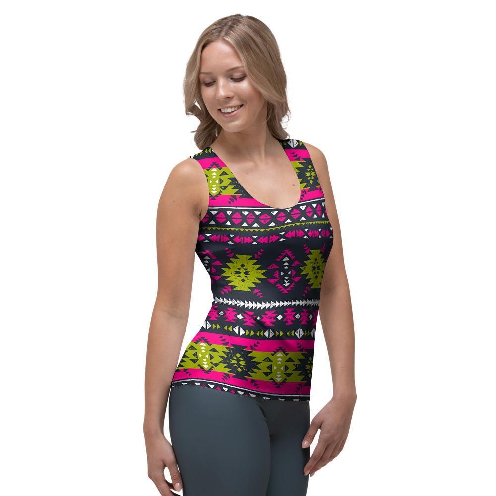 Pink Tribal Aztec Grunge Women's Tank Top-grizzshop